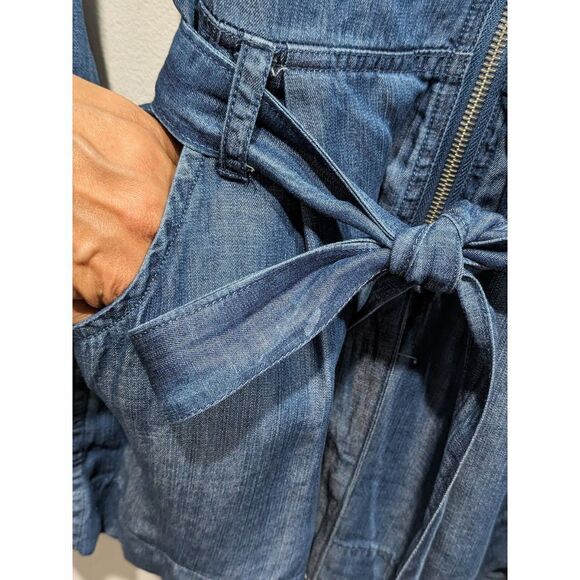 Gabrielle Union New York & Co Chambray Tab Sleeve Zip Front Tie Belt Romper, XS - Picture 5 of 15